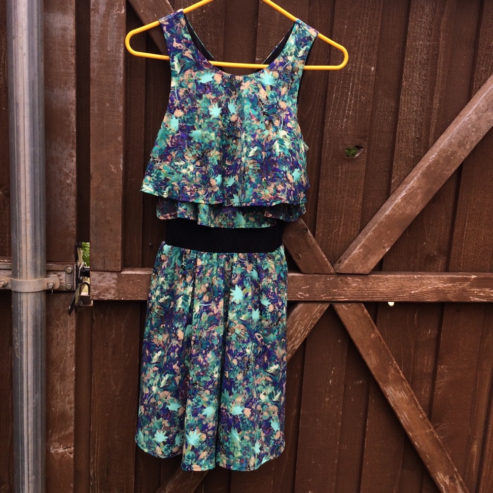 Vera Wang Green & Blue Patterned Dress Size 1